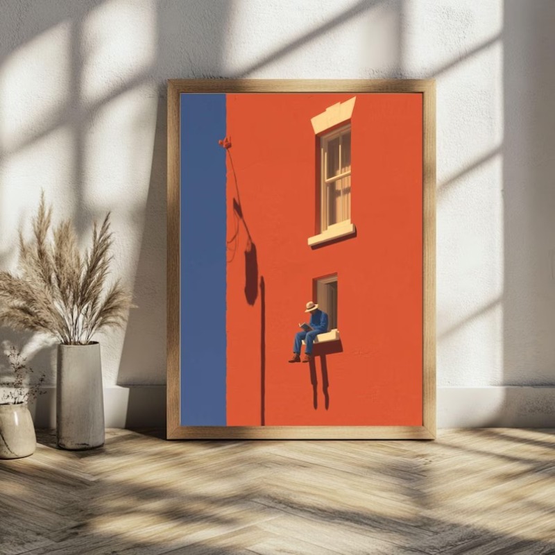 Interior Design House - 빈티지 미니멀리스트 추상 따뜻한 햇살 그림
