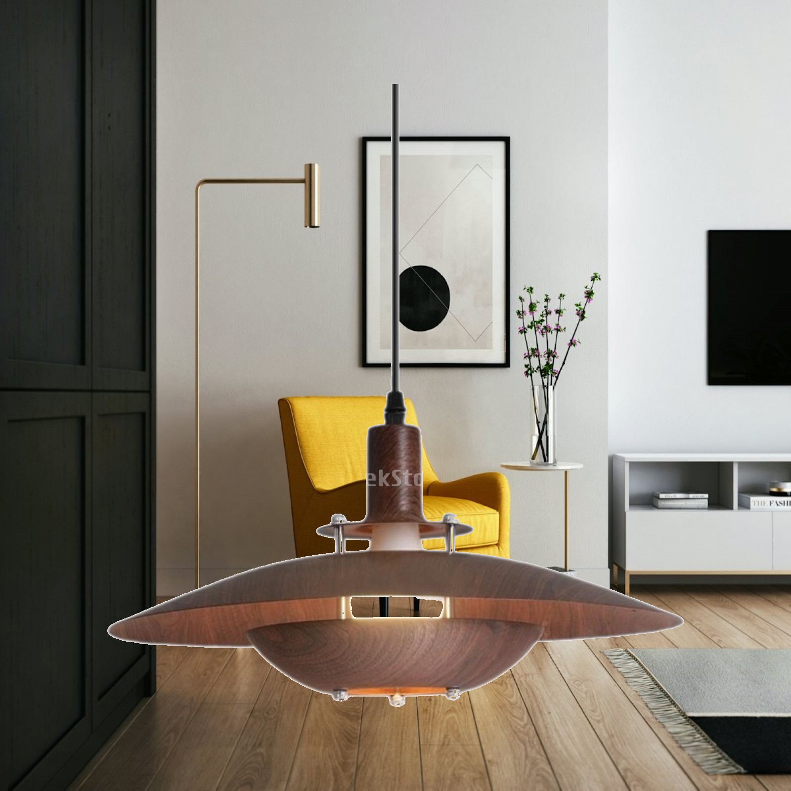 Interior Design Living Room And Kitchen - 컨트리 스타일의 소박한 펜던트 조명, 주방