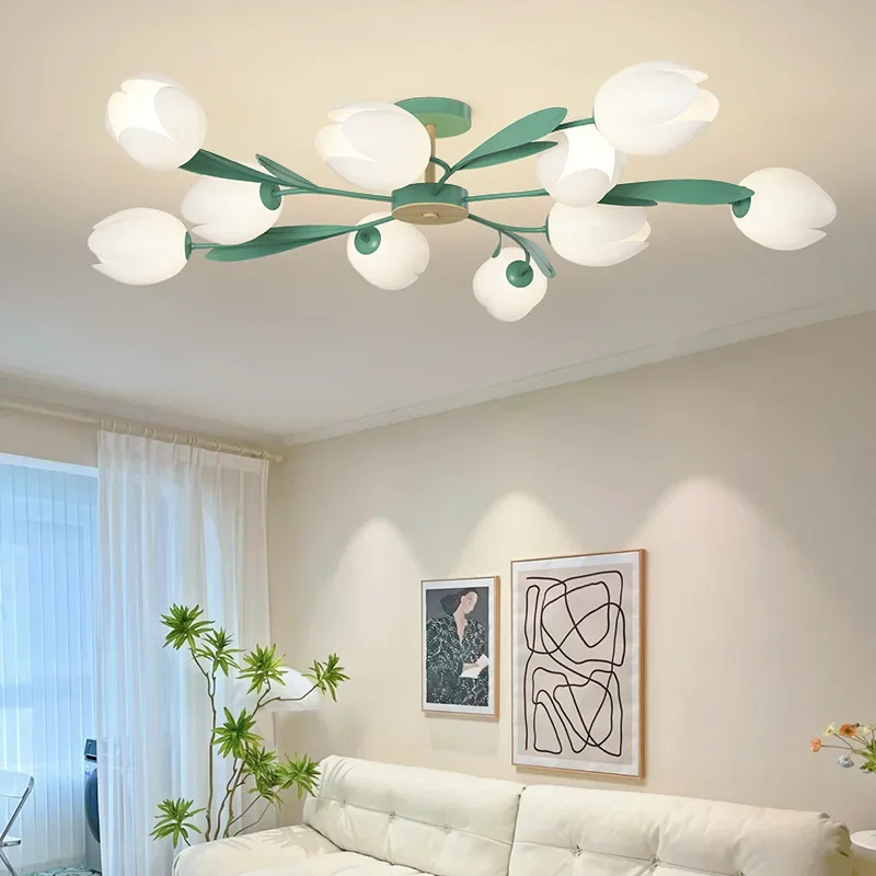 Interior Design Living Room And Kitchen - 꽃 디자인 샹들리에 현대 침실 LED