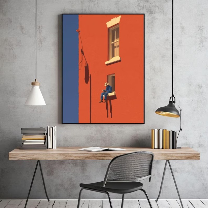 빈티지 미니멀리스트 추상 따뜻한 햇살 그림 독서하는 사 - Interior Design House 리뷰 및 가격