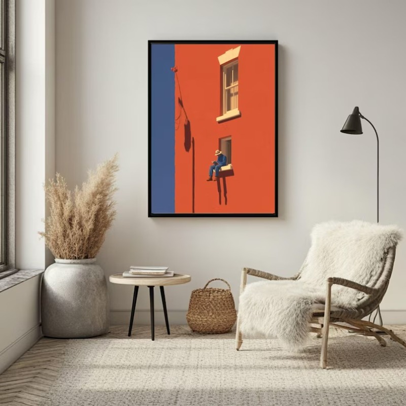 빈티지 미니멀리스트 추상 따뜻한 햇살 그림 독서하는 사 - Interior Design House 리뷰 및 가격
