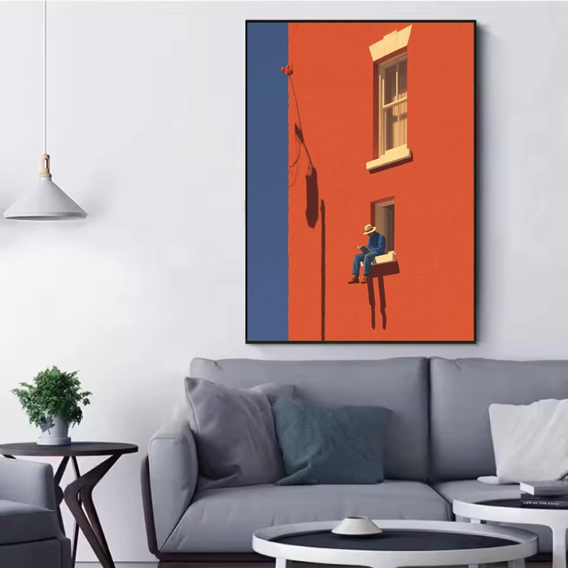 빈티지 미니멀리스트 추상 따뜻한 햇살 그림 독서하는 사 - Interior Design House 리뷰 및 가격