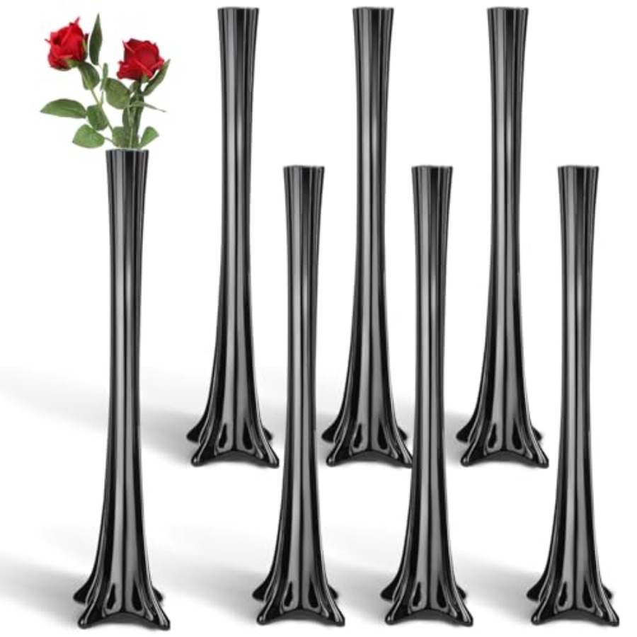 웨딩 센터피스 유리 블랙 키 큰 슬림 플루트 화병, 공 - Fluted Vase Tall 리뷰 및 가격